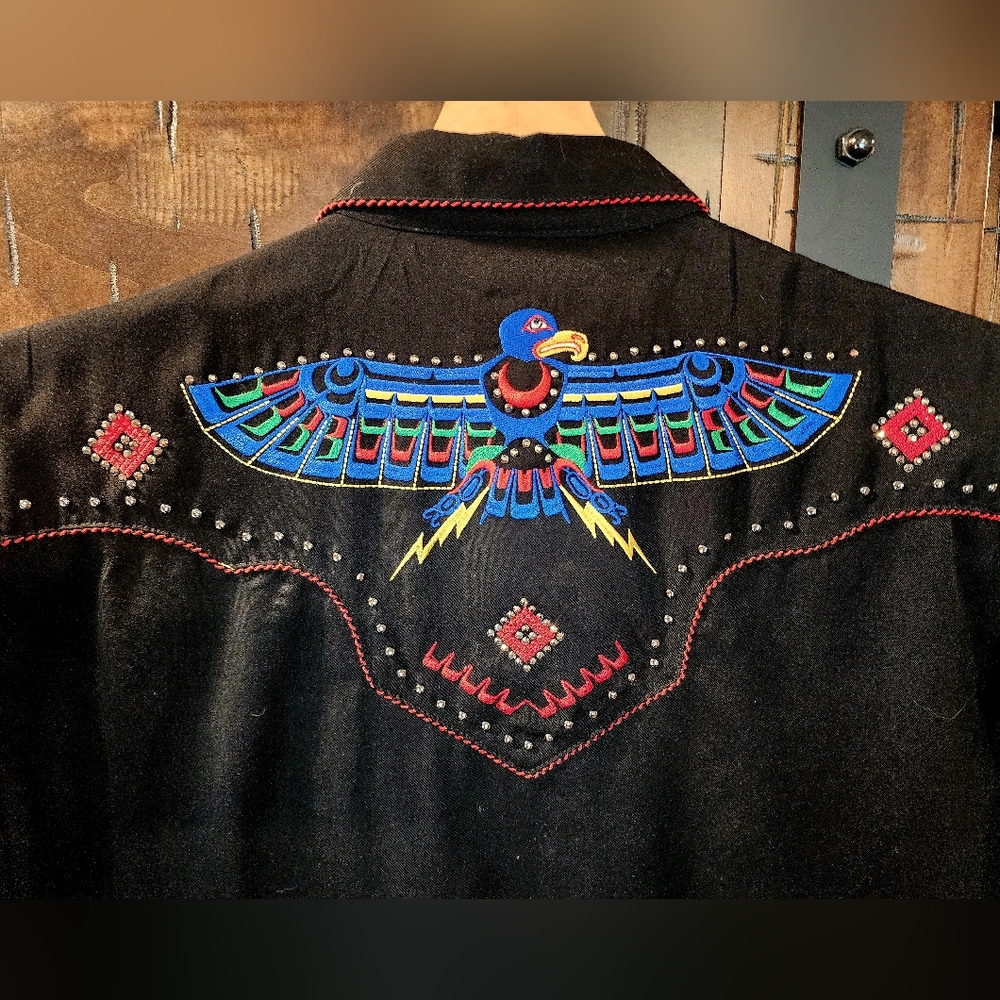 Scully Western Black Thunderbird Long Sleeve Shirt Mens XL